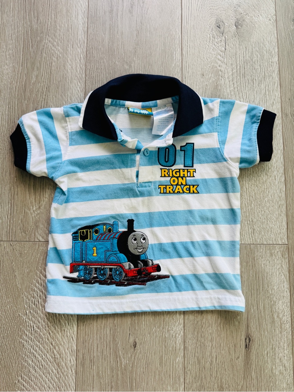 Vintage Thomas the Train and Friends Embroidered Striped Polo 12 Months Y2K